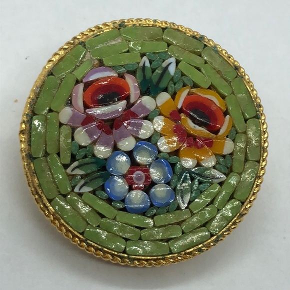 Italian Millefiori Micro Mosaic Round Shape in gold tone metal - Picture 1 of 3